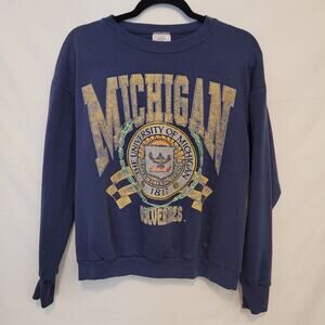 Vintage Michigan University Sweatshirt Blue 50/50 Delta Made in USA Well Worn L